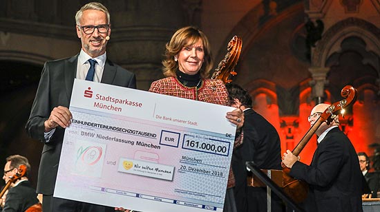 Prinzessin Ursula von Bayern nahm den Scheck über 161.000 € entgegen von BMW München Niederlassungsleiter Bernd Döpke (Foto:BMW)